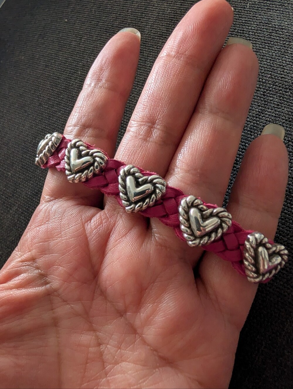 BRIGHTON BRACELET LEATHER BUCKLE ROPED HEART BRAID BANDIT FUCHSIA HOT PINK